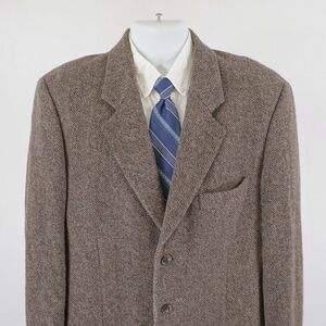 Banana Republic Tweed Wool Brown Gray Check Sport‎ Coat 42L 2 Button